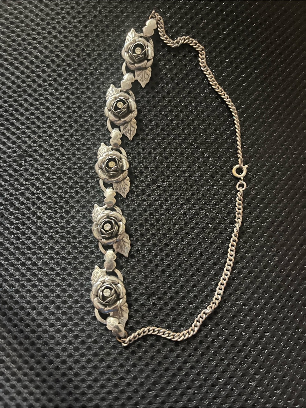 Silver Rose Link Necklace - Floral Statement Necklace vintage